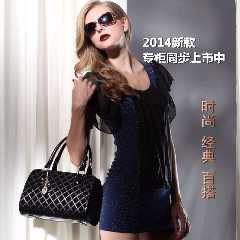 老人头OL菱格纹时尚女包 欧美女士包包2014新款牛皮手提包女式包