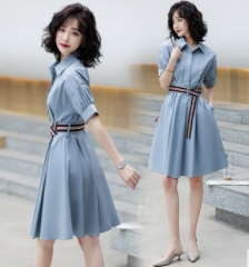 连衣裙女中长款2021新款夏季韩版修身时尚收腰女士气质休闲衬衫裙